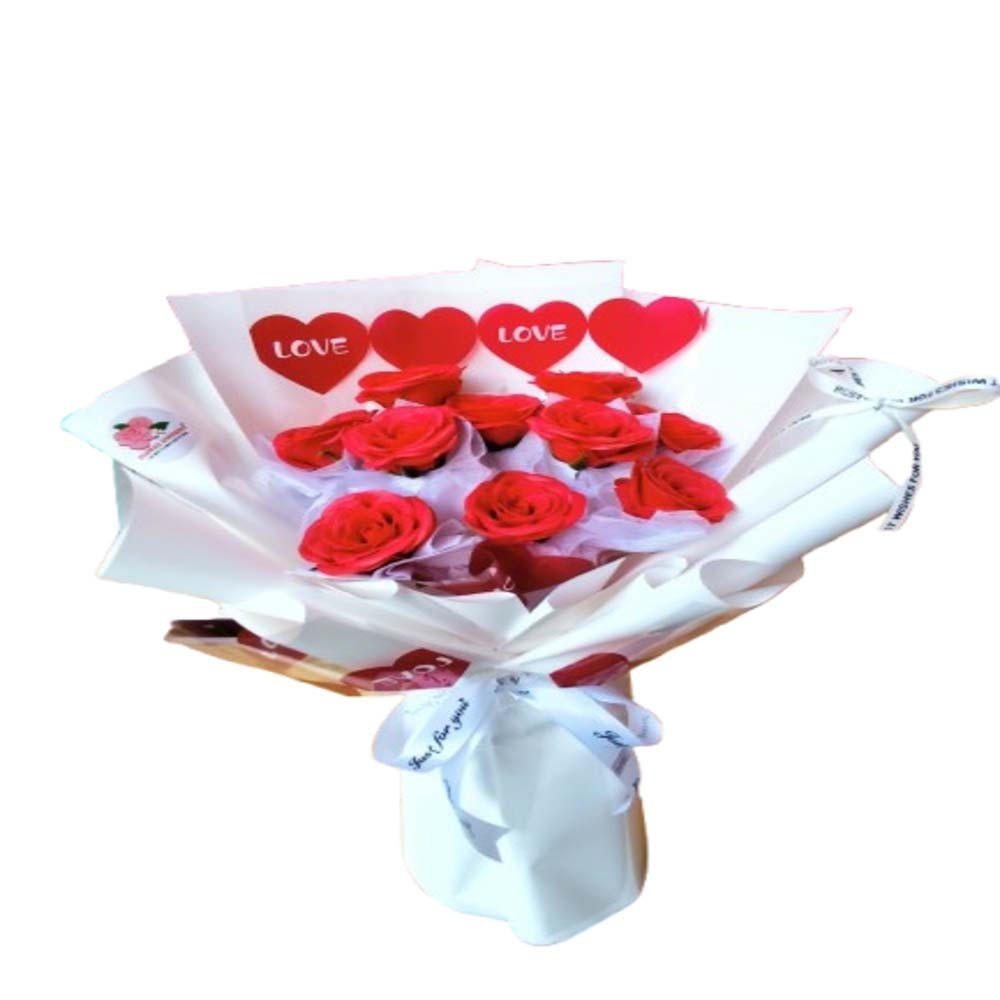 Floral District Red Artificial Rose Bouquet