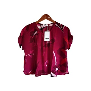 Kudos Floral Chiffon Woman Blouse Magenta Pink B-007 Small