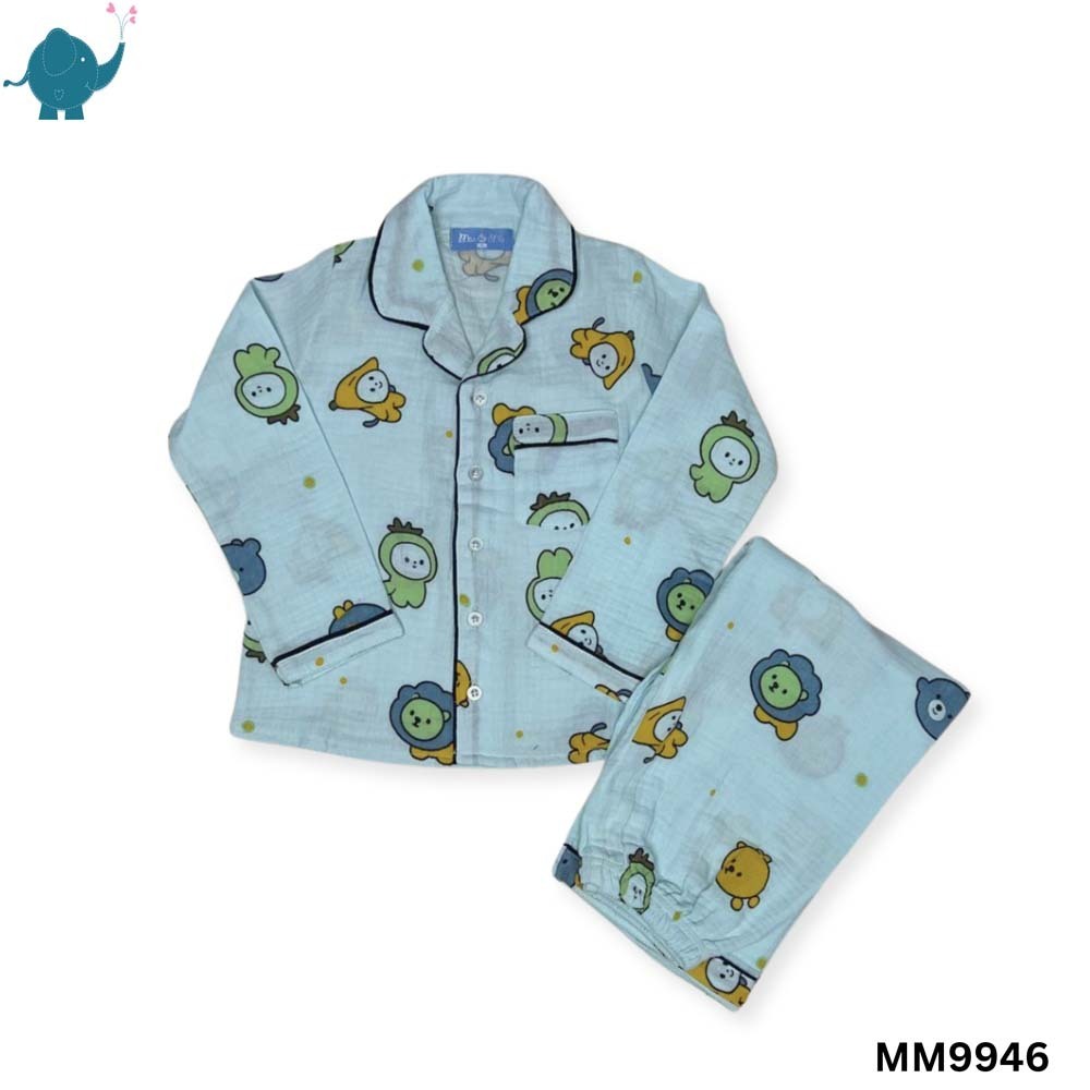 Max & Mia Kid Unisex Cotton Puff Long Sleeve Pajamas Set MM9946 Light Green L (7/8yrs)