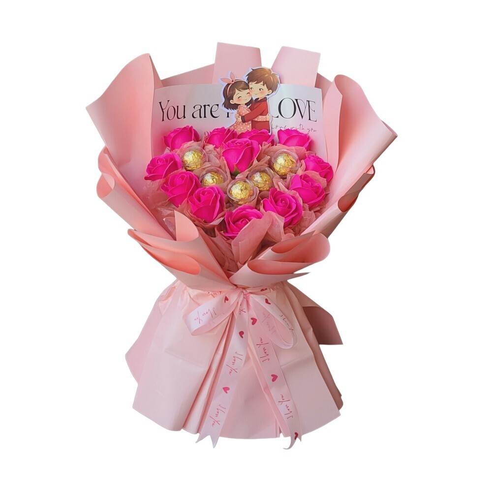 LiLi Floral Pink Punch Artificial Flower & Chocolate Bouquet