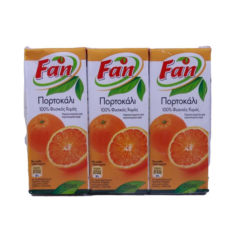 Fan 100% Fruit Juice Orange 250ML x 3PCSS