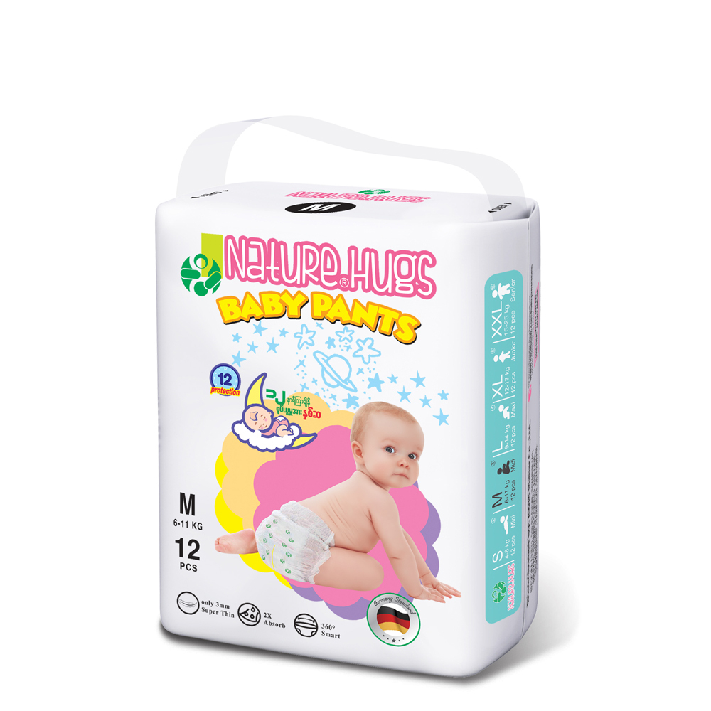 Nature Hugs Baby Diaper Pants Star - M - 12 PCS ( 6-11KG ) White