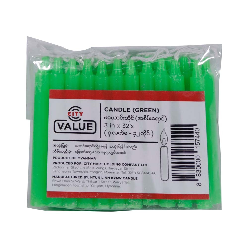 City Value Candle 3in 32PCS (Green)