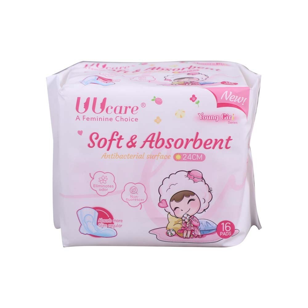 UUcare Young Girl Slim Wing Antibacterial Sanitary Pads 24cm 16PCS