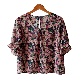 Kudos Floral Chiffon Blouse Red B-003-R Large