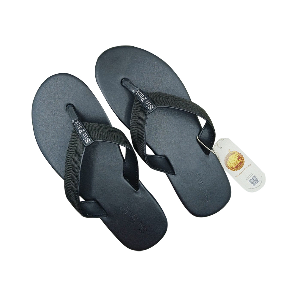 Sin Pauk Men Leather Slipper SPM-020-A Black (No-45)