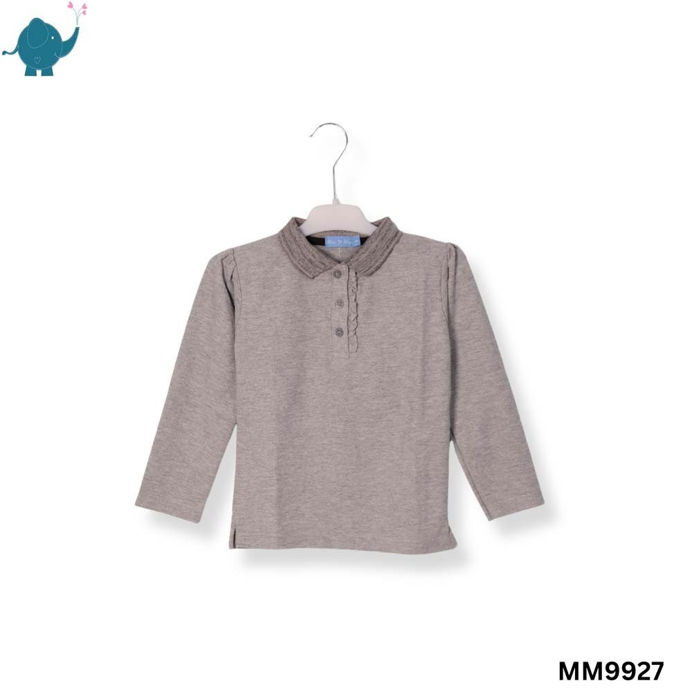 Max & Mia Girl Long-Sleeve Polo Top MM9927 Gray Medium