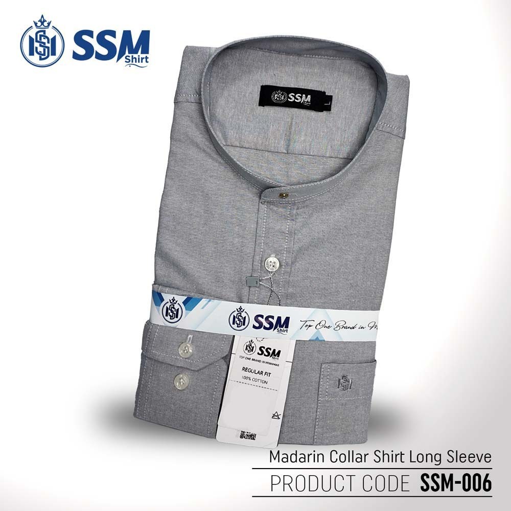 Madarin Collar Shirt Long Sleeve SSM-O-M-L-006 (Light Gray) Large