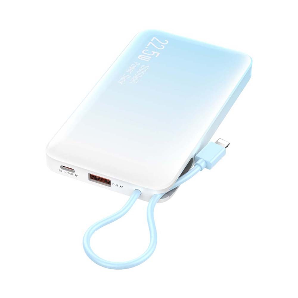 Konfulon A36Q (10000mAh Fast Charging 22.5W Built-in Cable Power Bank) + Lightning Cable Blue