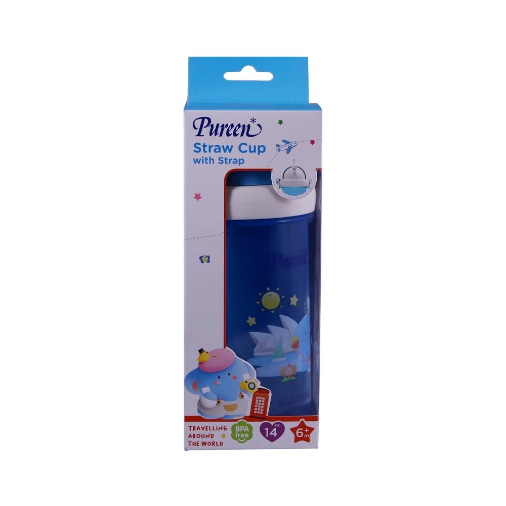 Pureen Baby Straw Cup With Strap 14oz (6M+)