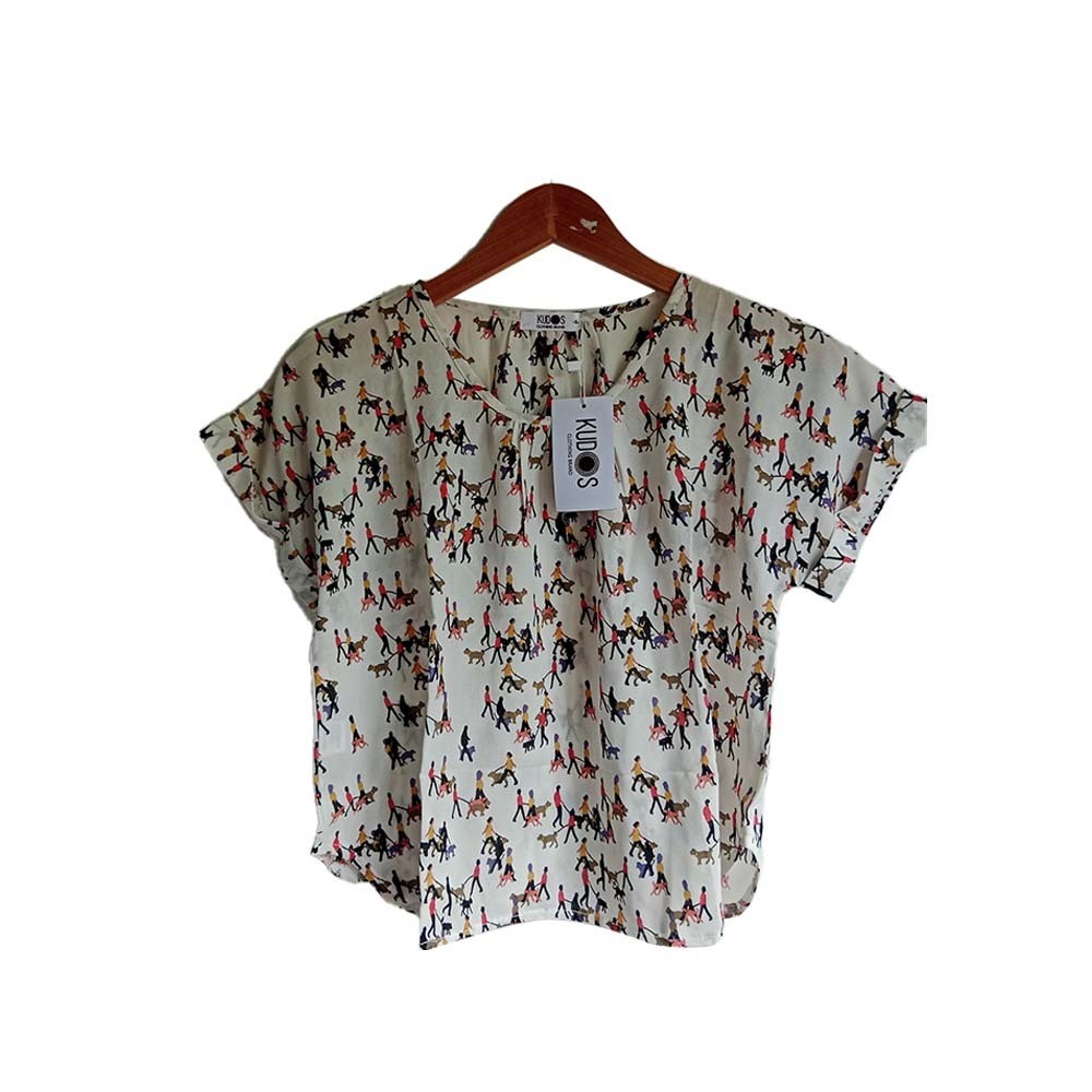 Kudos Floral Chiffon Woman Blouse White B-007 Medium
