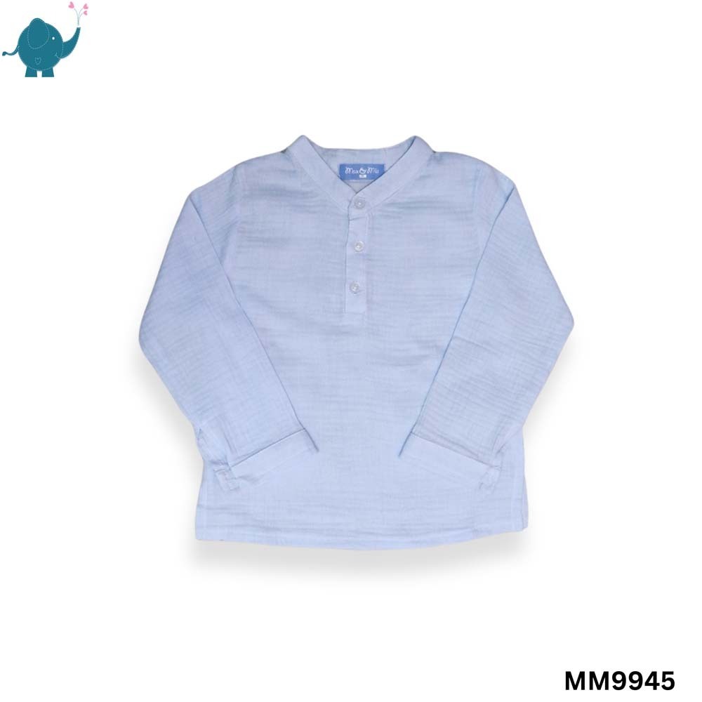 Max & Mia Kid Boy Cotton Puff Long Sleeve Shirt MM9945 Light Blue L (7/8yrs)