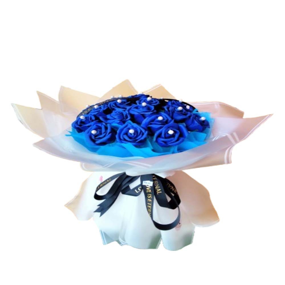 Floral District Deep Blue Artificial Roses Bouquet