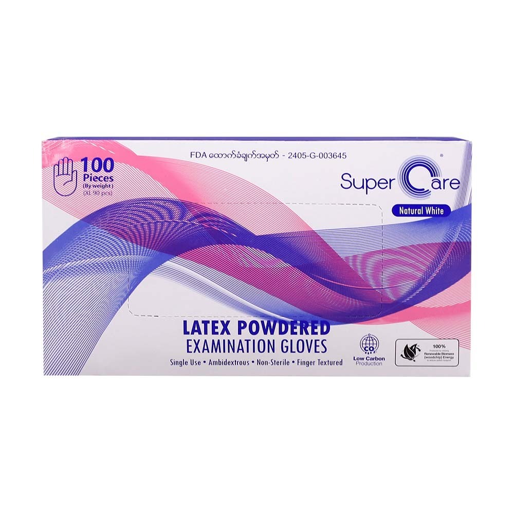 Super Care Latex Powdered Exam Gloves 100PCS (S/M)