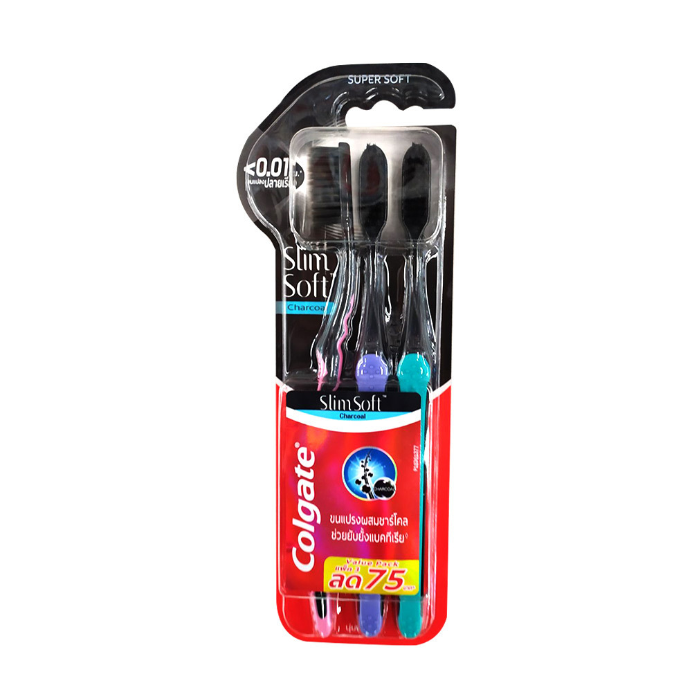 Colgate Slim Soft Charcoal Super Soft Toothbrush 3PCS