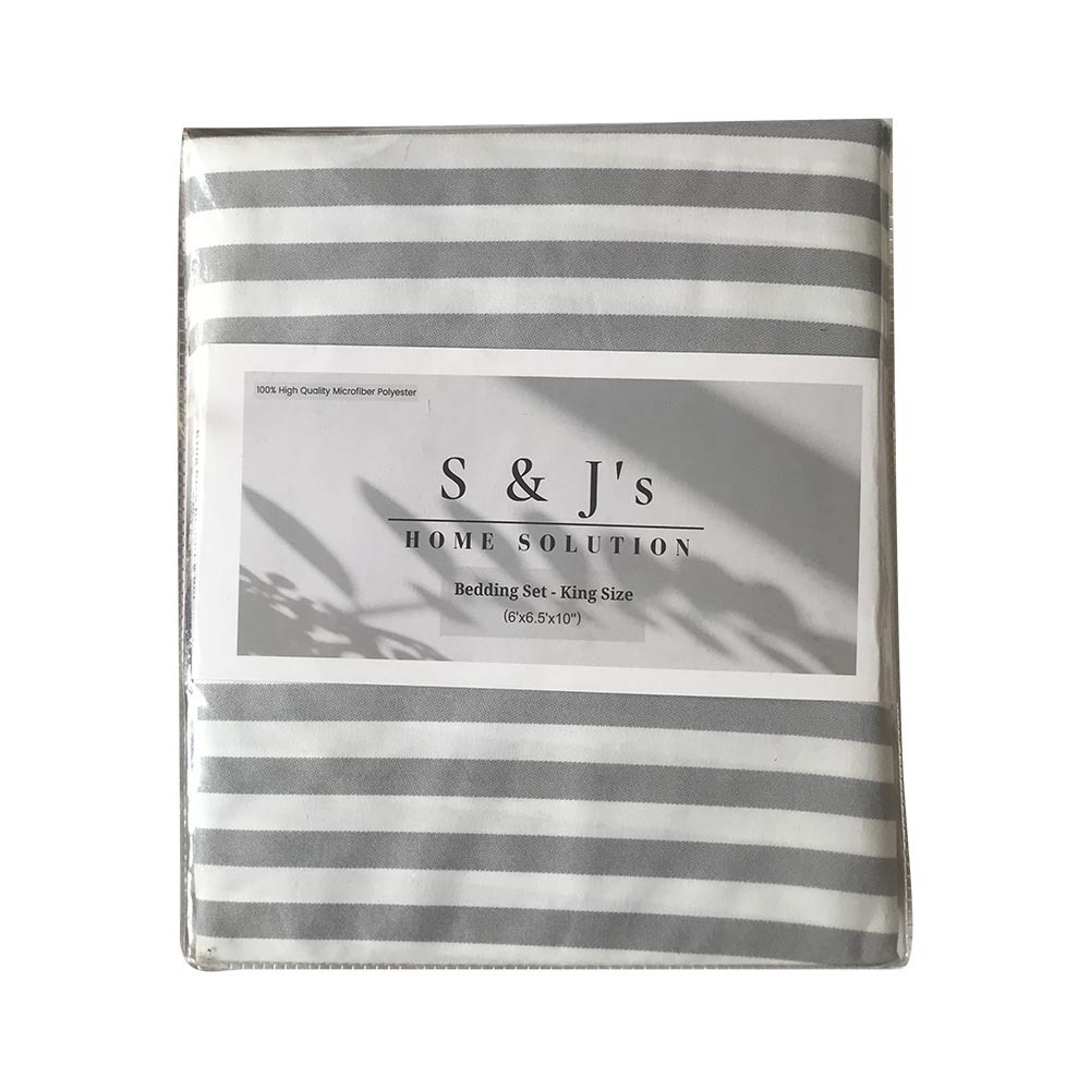 S&J Double Bed Sheet White Grey Tiny Stripe  SJ-01-43