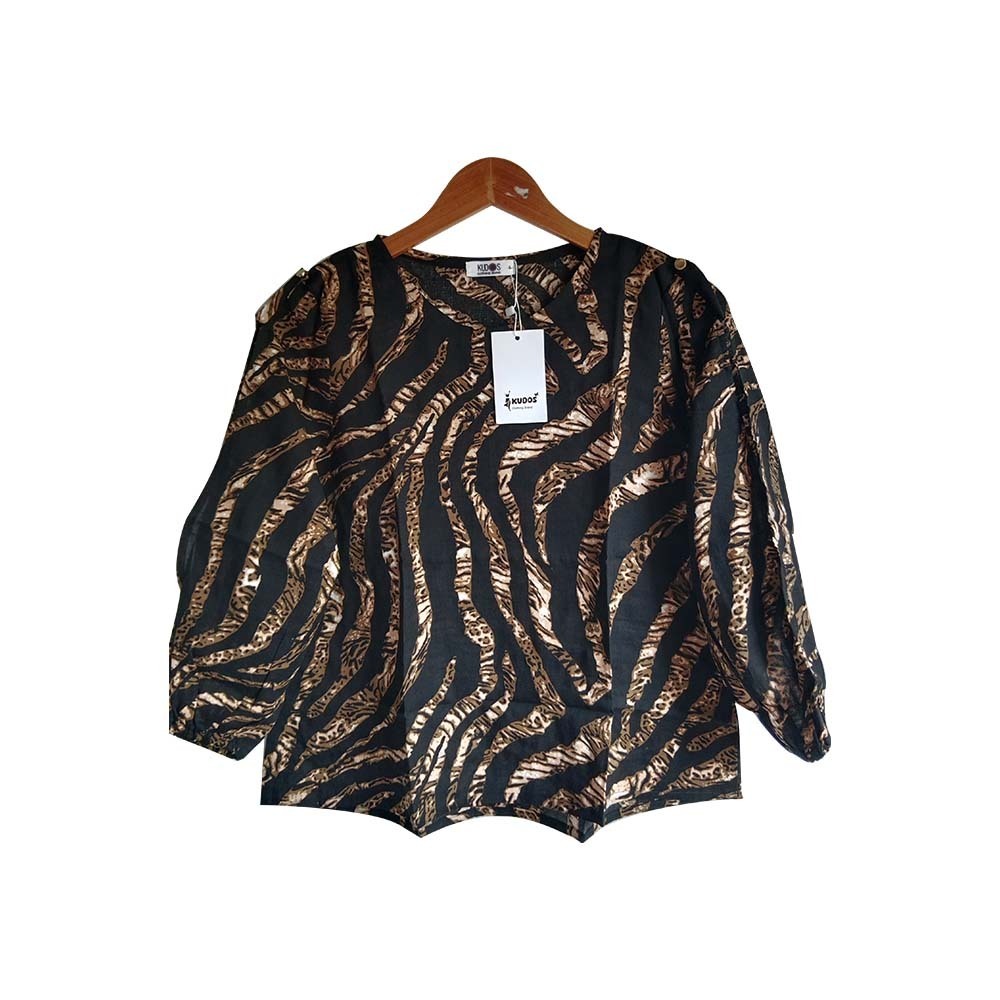 Kudos Floral Chiffon Woman Blouse Black B-013 Small