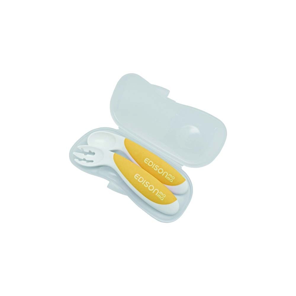 Edison Mama Fork & Spoon Beginner Set 9 Months And Above (Lemon)