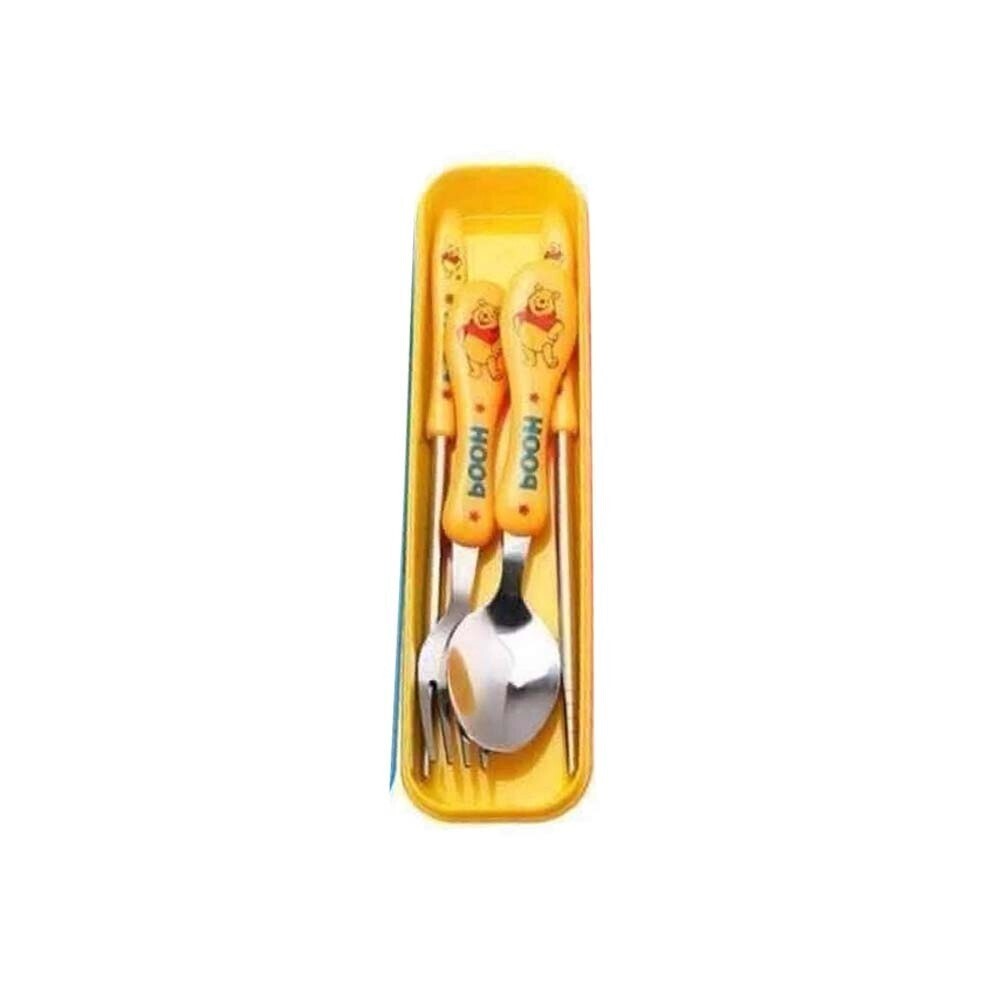 Kids Stainless Steel Spoon, Fork & Chopstick Set Yellow