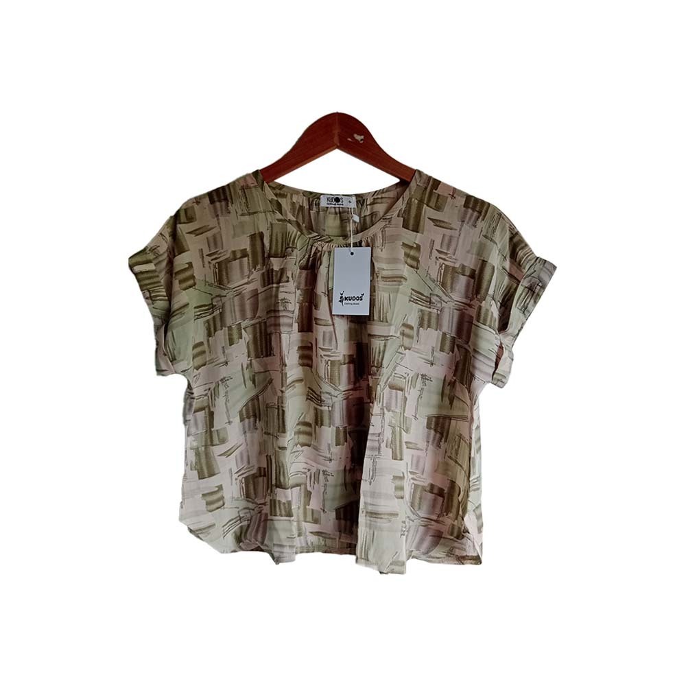 Kudos Floral Chiffon Woman Blouse Sage Green B-007 Small