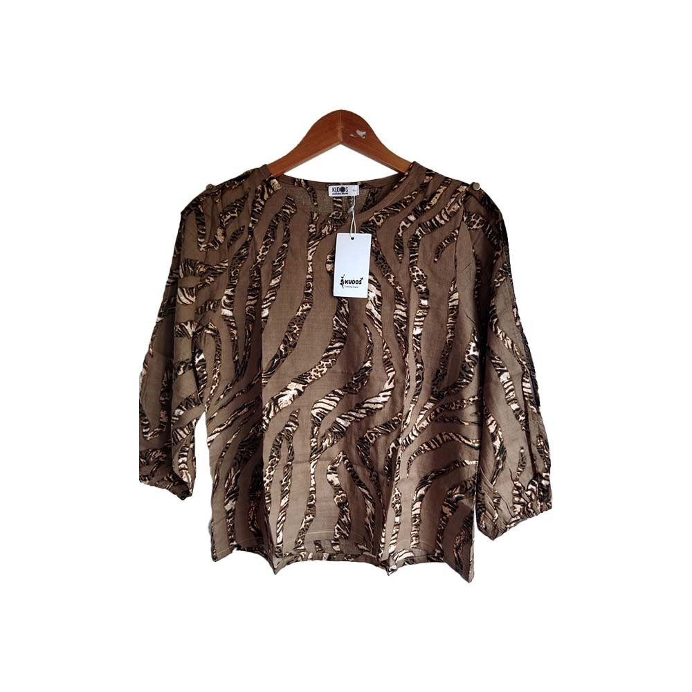 Kudos Floral Chiffon Woman Blouse Coffee B-013 Small
