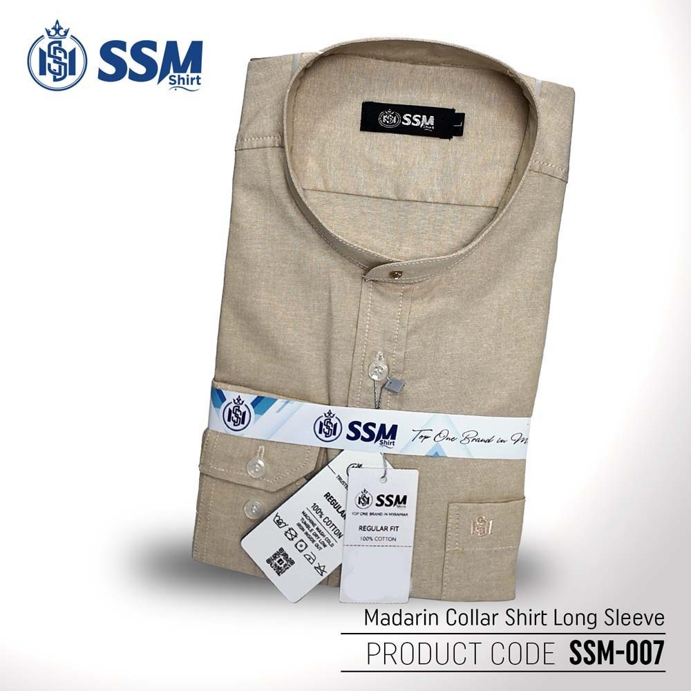 Madarin Collar Shirt Long Sleeve SSM-O-M-L-007 (Pale Yellow) Triple Extra Large