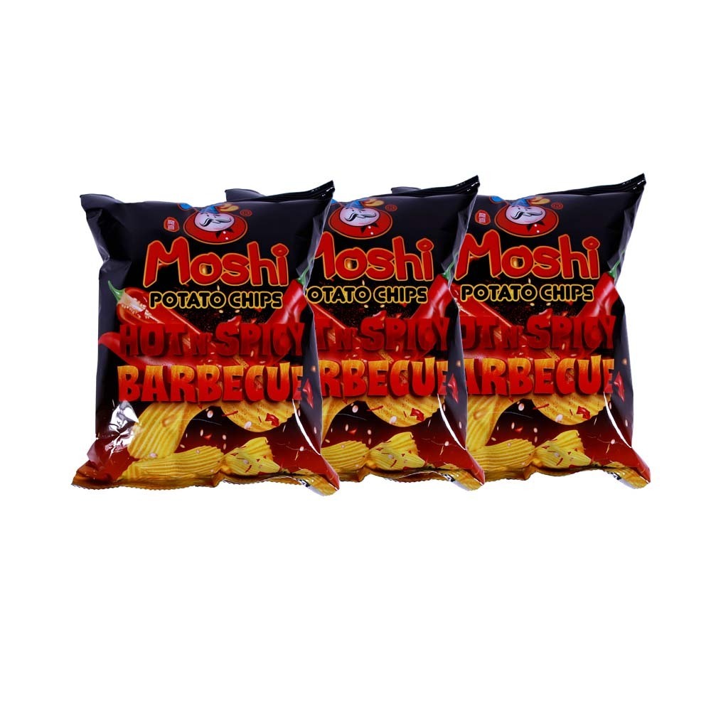 Moshi Fried Potato Chips Hot & Spicy BBQ Flavo 65G x 3