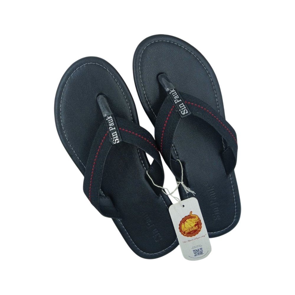 Sin Pauk Men Leather Slipper SPM-025-A Black (No-44)
