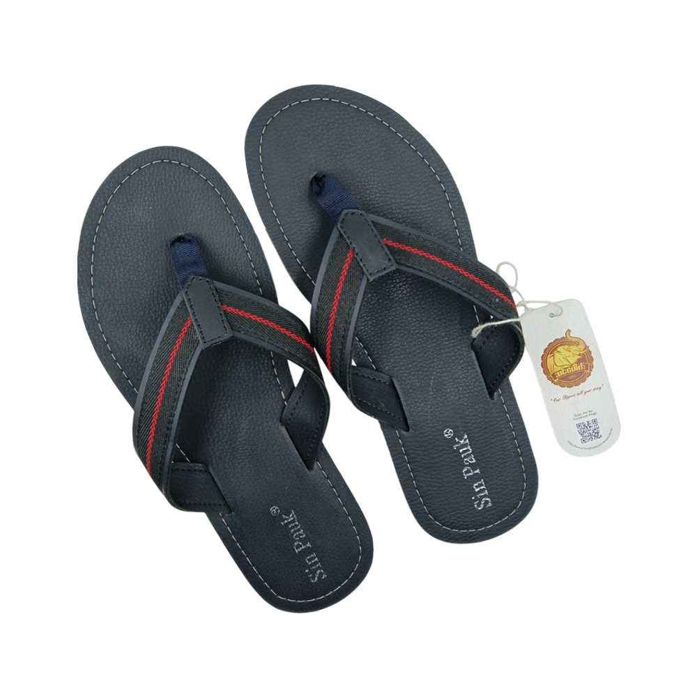 Sin Pauk RV Men Leather Slipper SPM-062 Black (No-38)