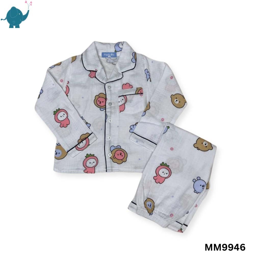 Max & Mia Kid Unisex Cotton Puff Long Sleeve Pajamas Set MM9946 White S (3/4yrs)