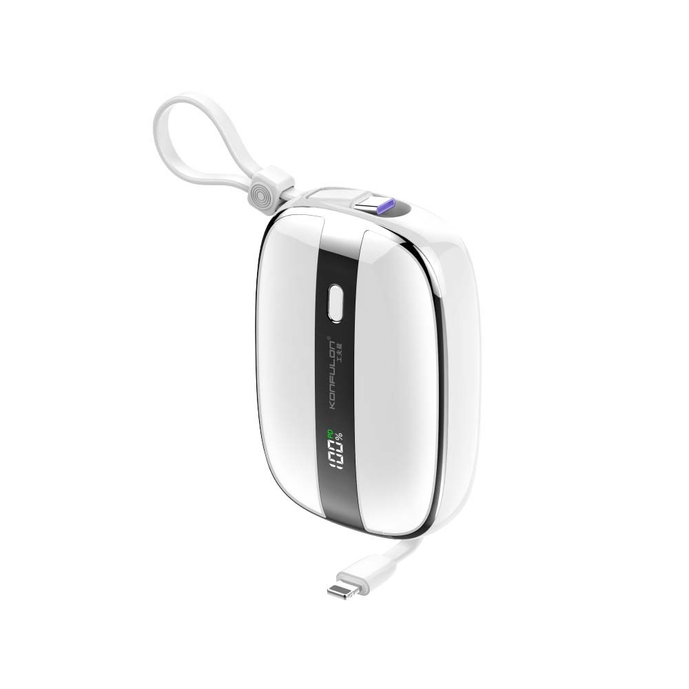 Konfulon A-50 (10000mAh Fast Charging 22.5W Built-in Cable Power Bank) White