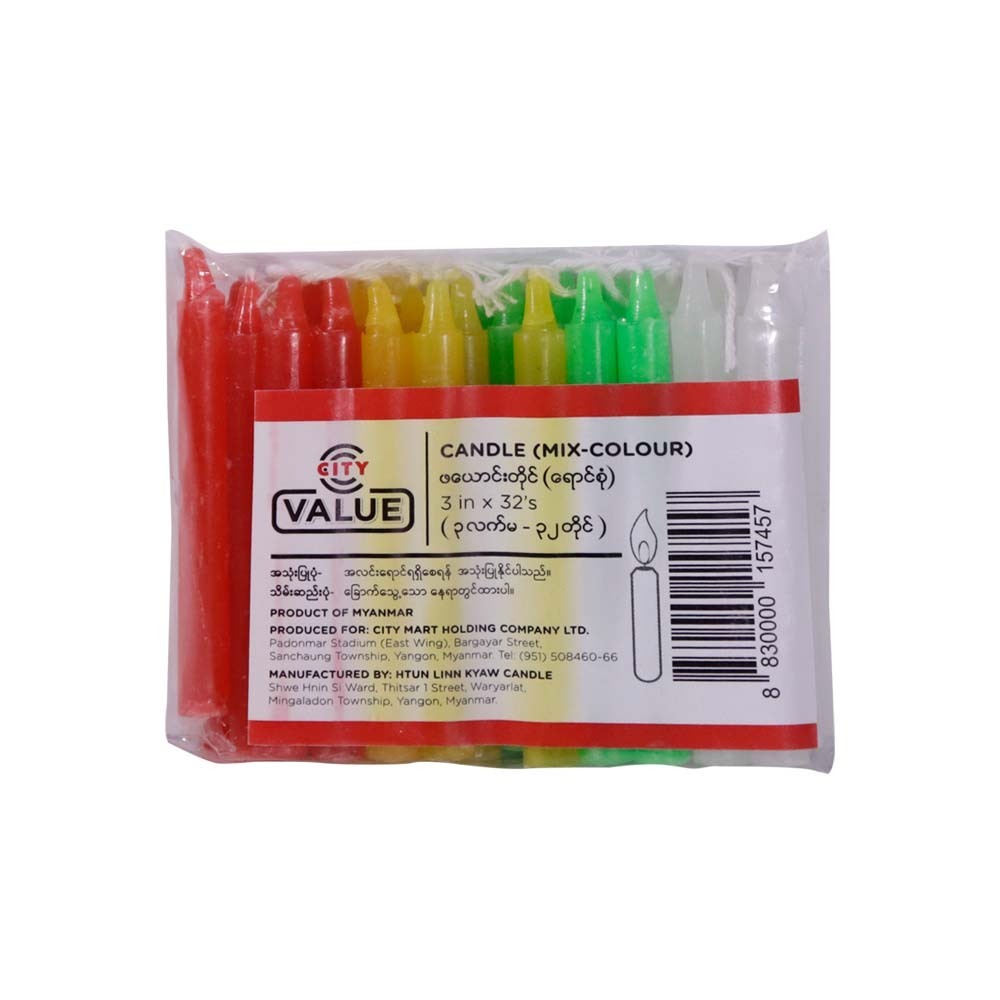 City Value Candle 3in 32PCS (Mix Colour)