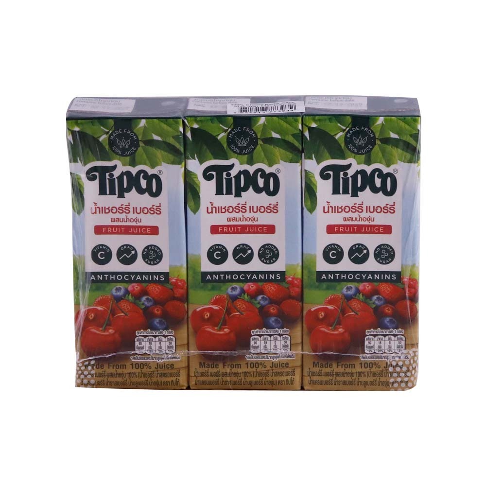 Tipco 100% Fruit Juice Cherry Berry & Grape 200MLx3PCS