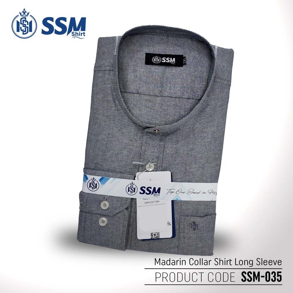 Madarin Collar Shirt Long Sleeve SSM-O-M-L-035 (Dark Gray) Large