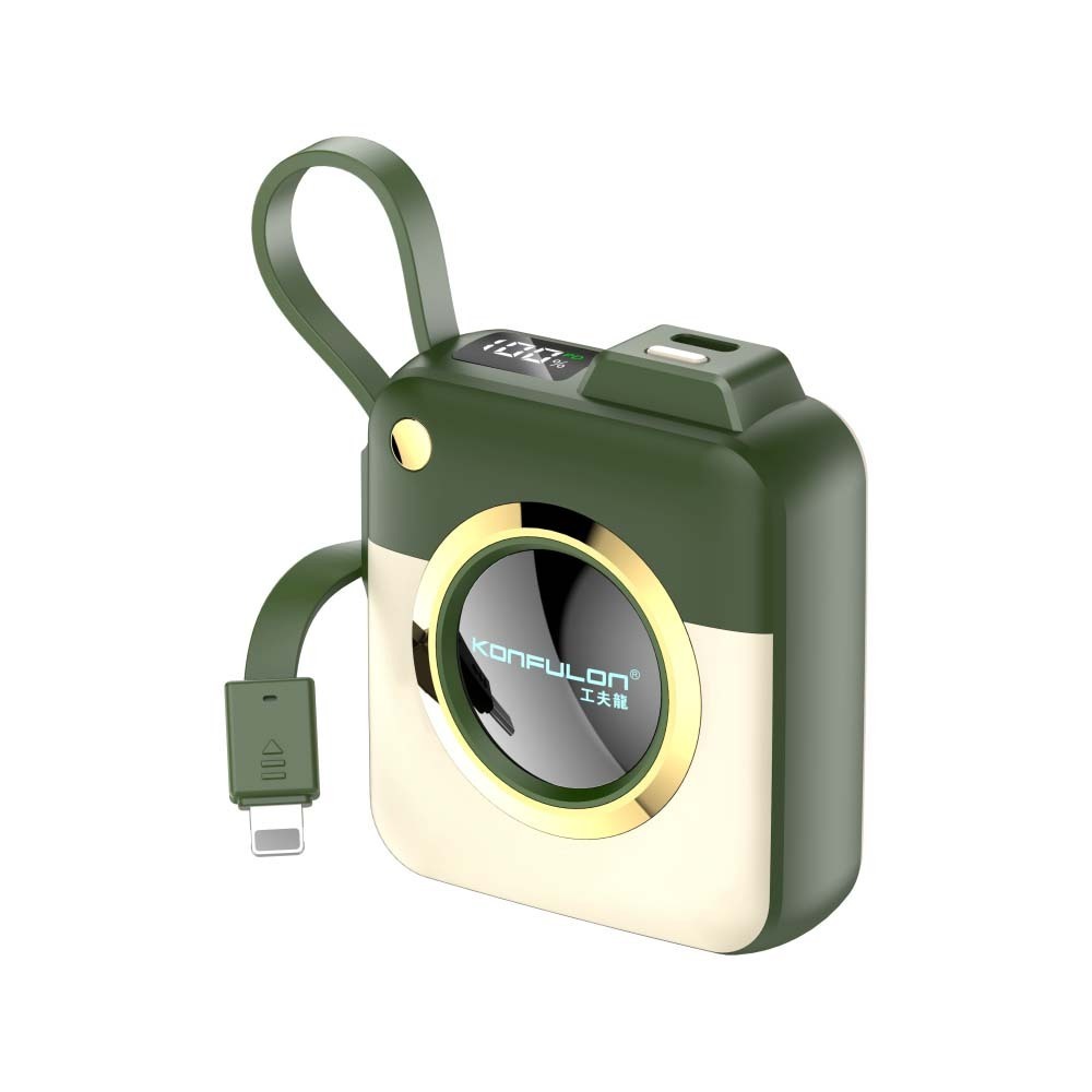 Konfulon A42Q (10000mAh Fast Charging 22.5W Built-in Cable Power Bank) + Lightning Cable Green