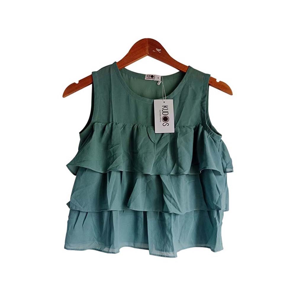 Kudos Floral Chiffon Woman Blouse Dark Green B-002 Medium