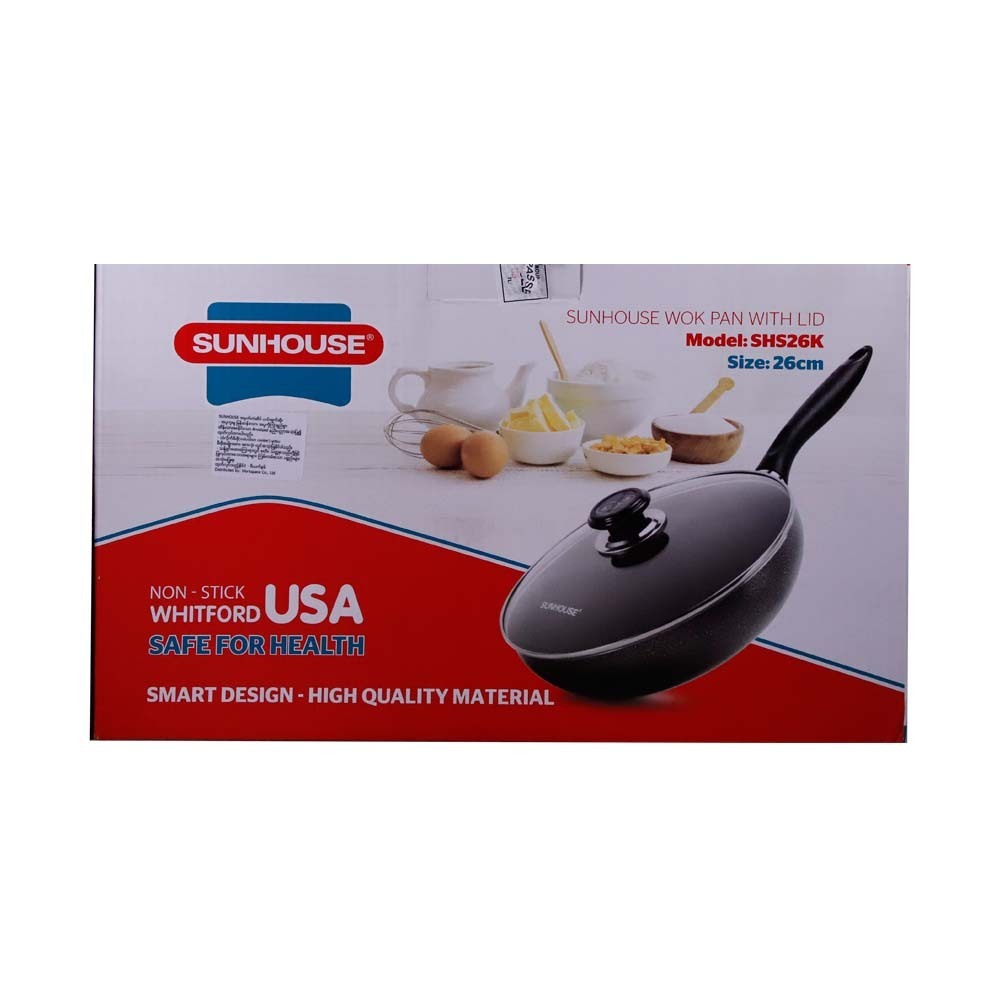 Sunhouse Non Stick Wok Pan With Lid 26CM SHS26K