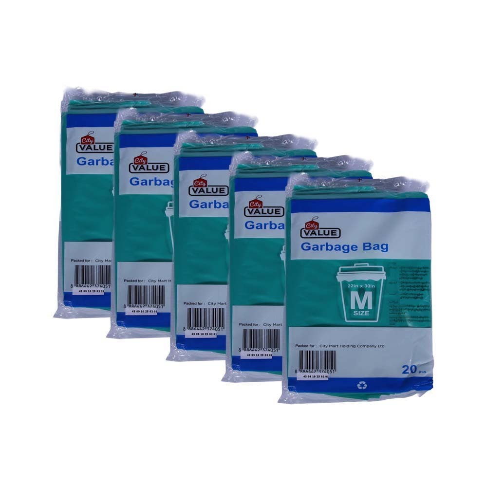 City Value Garbage Bag 22 x 30in 20PCS x 5 Green