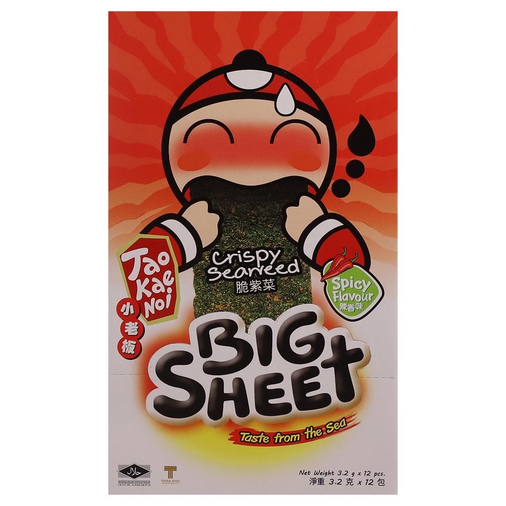 Tao Kae Noi Big Sheet Seaweed Spicy 12PCS 38.4G