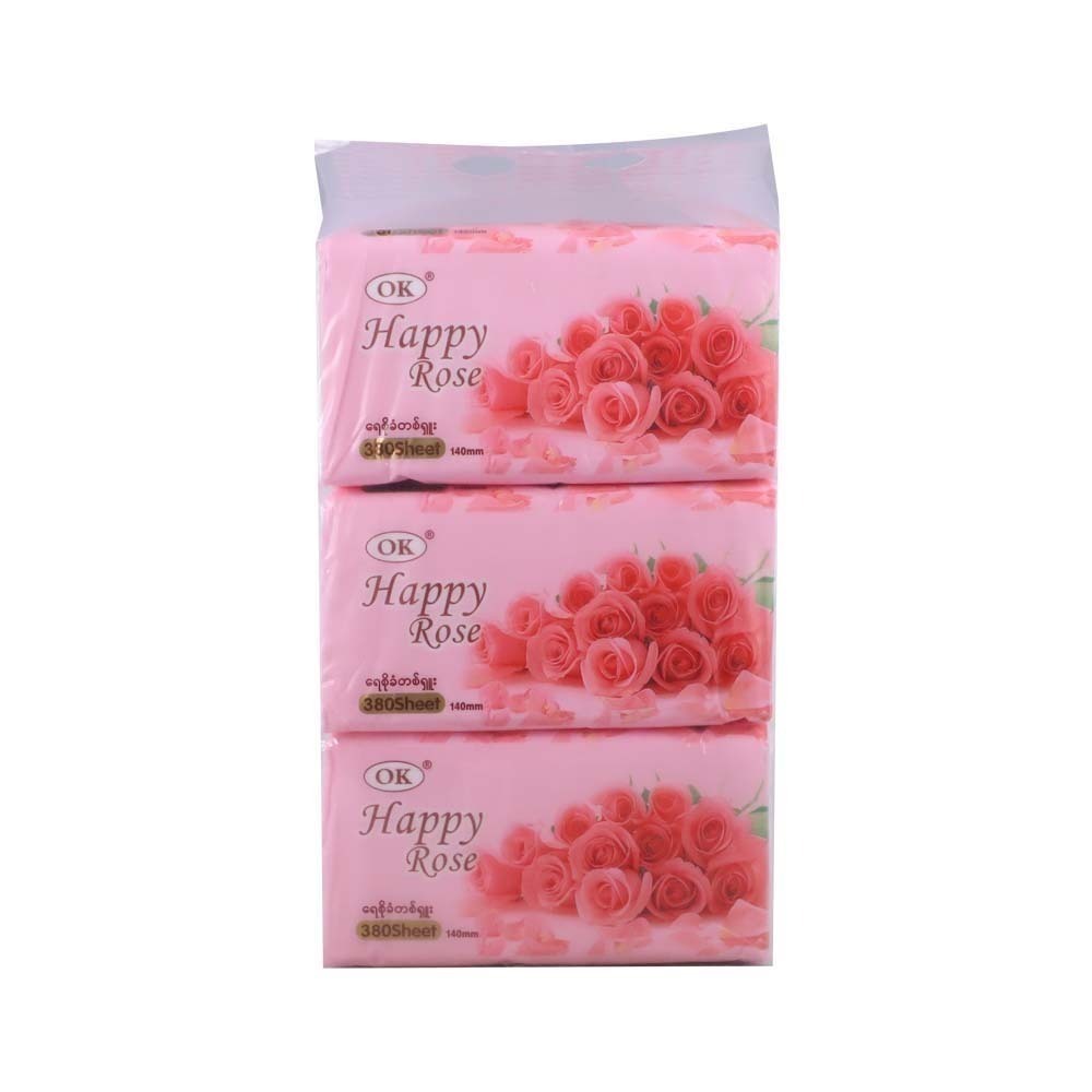 Ok Happy Rose Facial Tissue 3Ply 380 Sheets 1x3