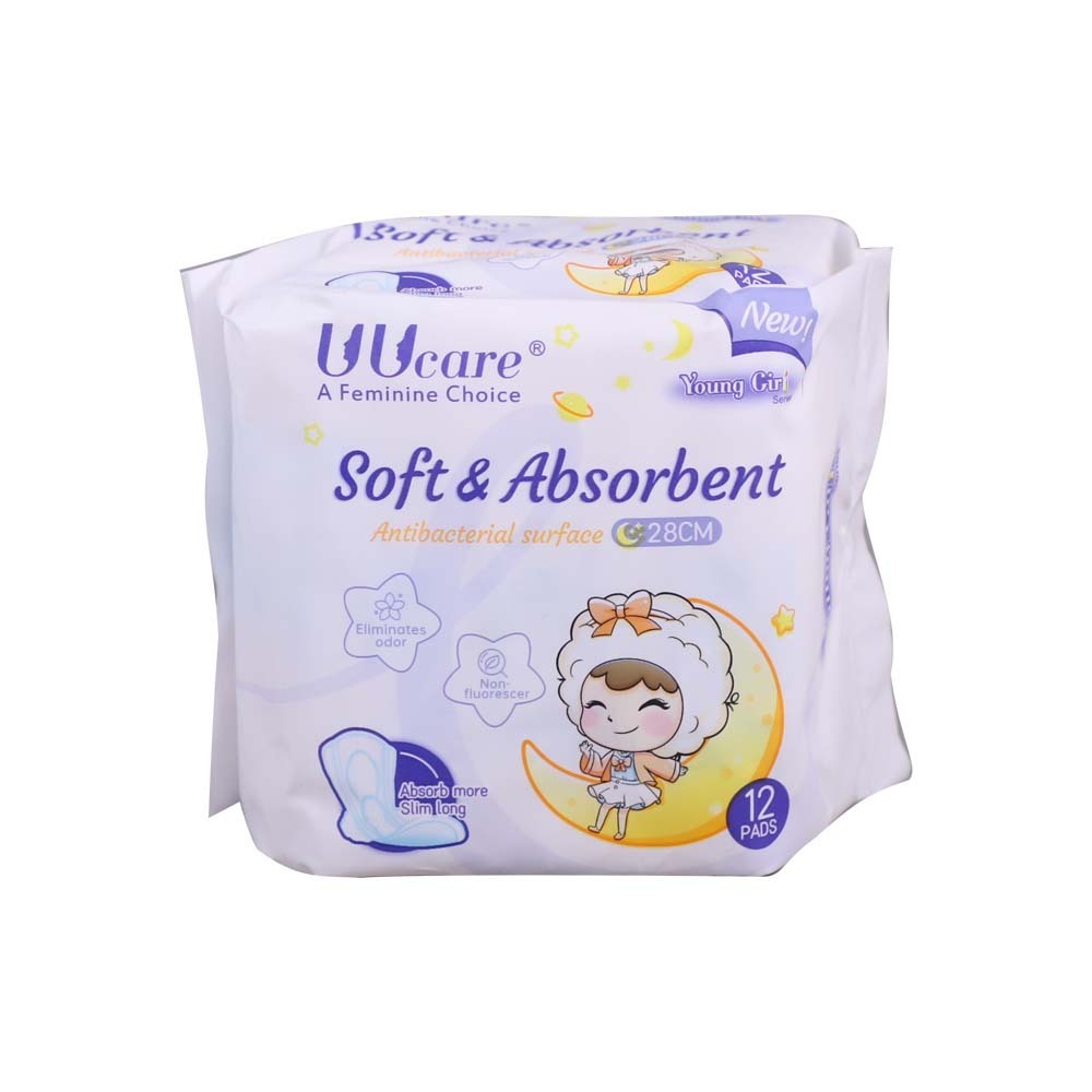 UUcare Young Girl Slim Long Antibacterial Sanitary Pads 28cm 12PCS 