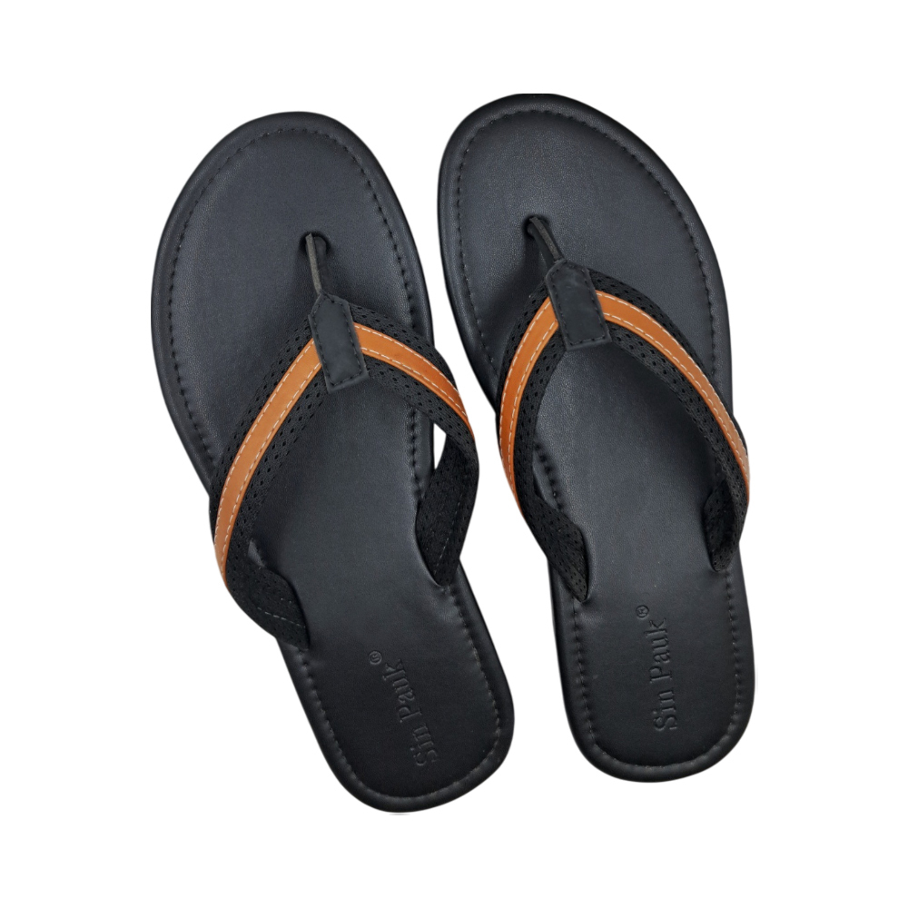 Sin Pauk Men Leather Slipper SPM-025-A B-26 Black (No-45)