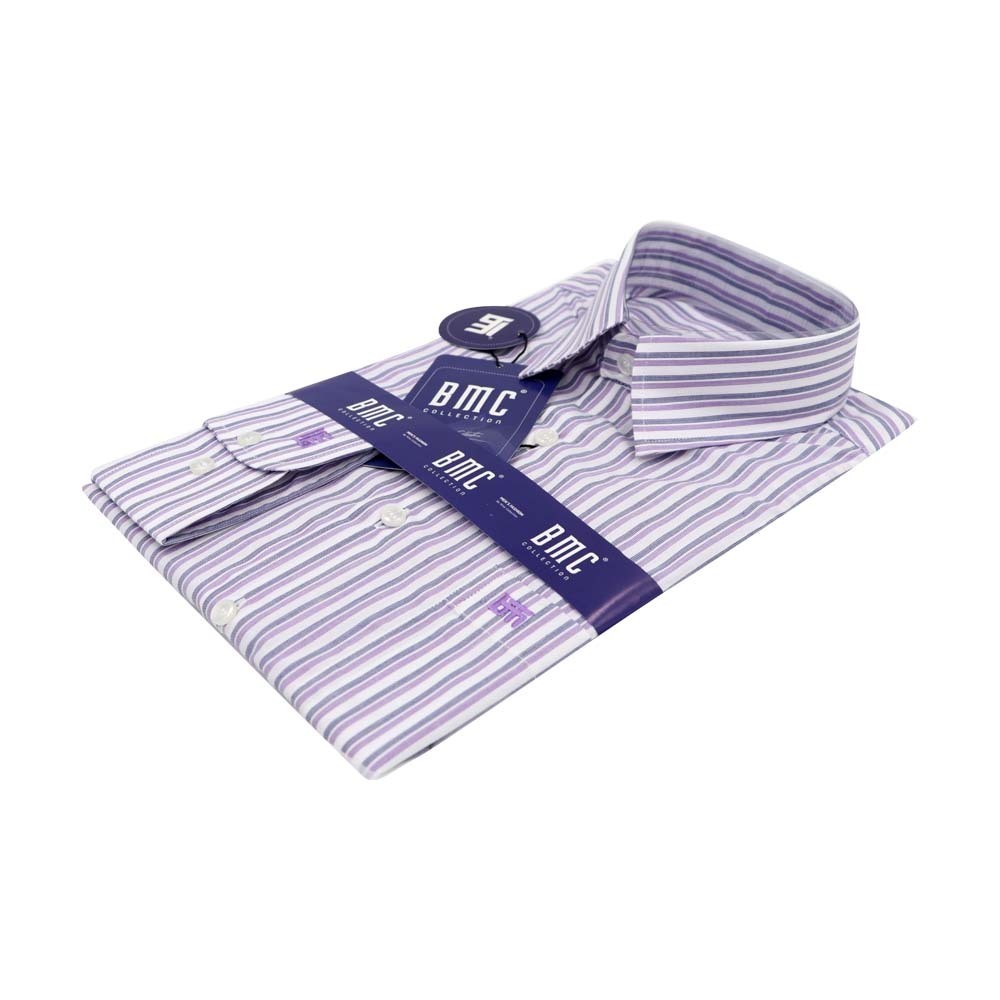 BMC Slimfit Shirts Long Sleeve 1220045 Blue Large